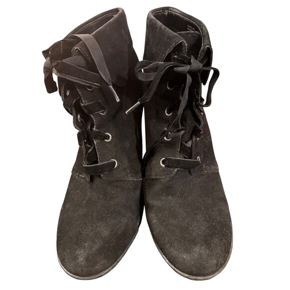 Black Lace-Up Heeled Ankle Suede Boots By B.O.C. Womens Size 8 - Picture 9 of 15
